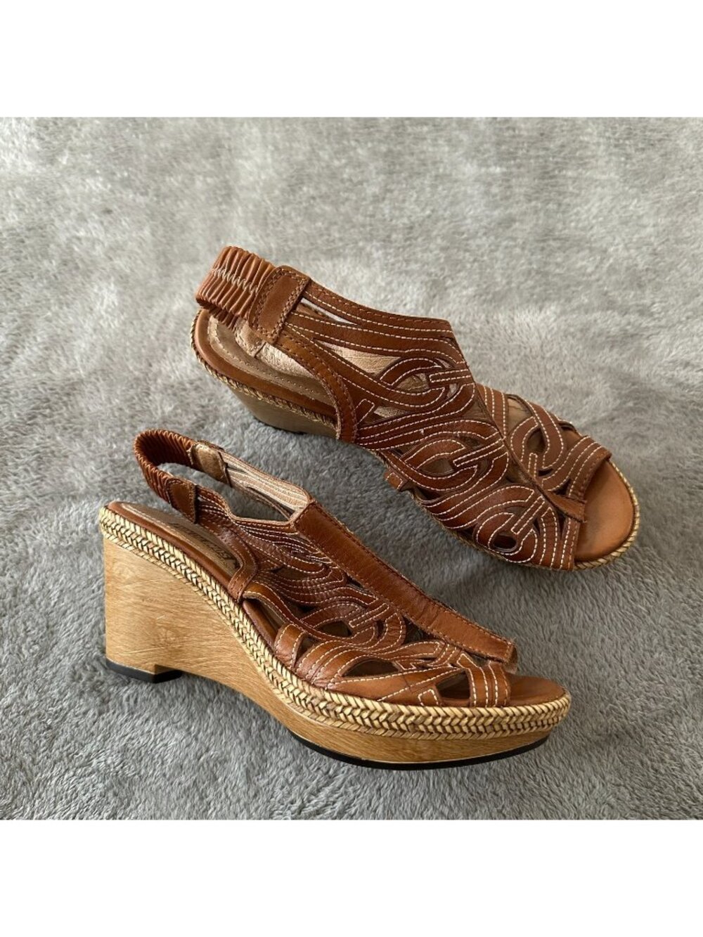 Women’s Brown Leather Wedge Sandals - Slingback Comfort